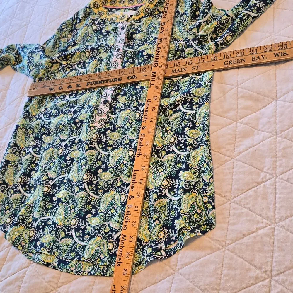 Boden Silk Blouse Women's 4R Multicolored Paisley Floral Popover Preppy Classic
